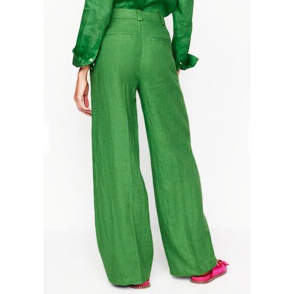 Boden Westbourne Linen Pants 12 Long Tall Kelly Green Wide Leg Career Casual - Picture 3 of 12